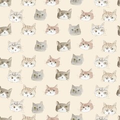 ドローイング、猫、シームレスなパターン。テキスタイル、壁紙、包装紙、