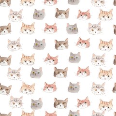 ドローイング、猫、シームレスなパターン。テキスタイル、壁紙、包装紙、