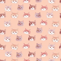 ドローイング、猫、シームレスなパターン。テキスタイル、壁紙、包装紙、