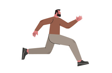 Fototapeta na wymiar Man running forward. Fast lifestyle. Male character rushing. Concept of business success, leadership and goal achievement. Flat vector illustration isolated on white background.
