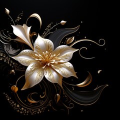 Black background and gold beautiful flower image 