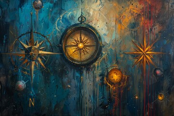 Obraz na płótnie Canvas Enchanted celestial compasses, guiding adventurers to hidden realms among the stars - Generative AI