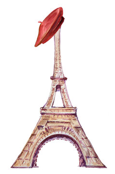 Watercolor hand painted Eiffel Tower in Paris,France. French architecture illustration,France tourist destination design.