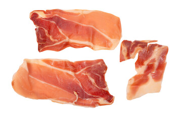 Thinly sliced jamon isolated on white background.