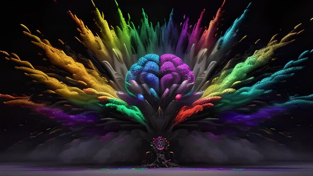 Powerful explosion of colorful rainbow holi. Generative AI