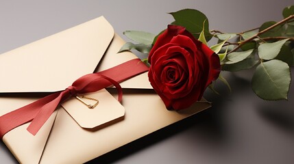 red rose and envelope, valentines day, love concept