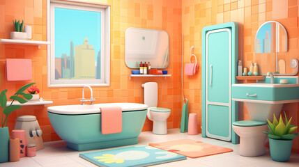 Fototapeta na wymiar Adorable 3D bathing room