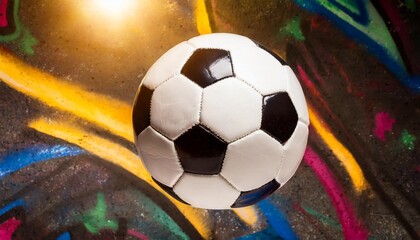 soccer ball in flight in graffiti style on a bright background