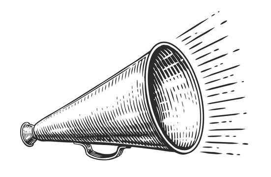 Retro megaphone, sketch. Screaming bullhorn advertising, vintage announcement, propaganda. Vector illustration