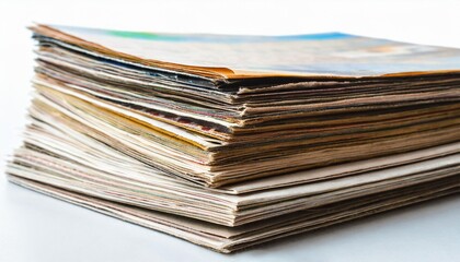 stack of old sheets of paper and magazines isolated