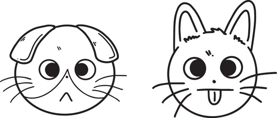 Cute Cat face cartoon character funny happy isolated icon set Outline Simple vector illustration	