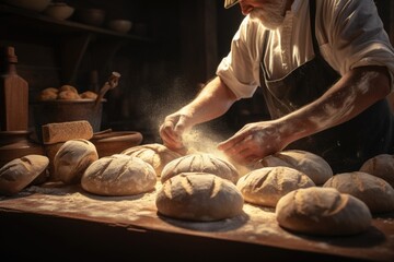 The baker chef knead the dough on the bread baking table