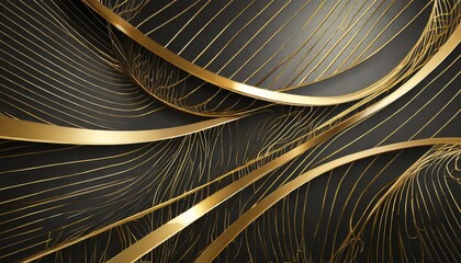 a luxurious abstract background featuring intricate golden lines on a sleek, modern black backdrop. The 3D-style illustration, crafted with precision, exudes opulence and sophistication. Perfect for a