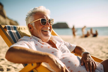 elderly satisfied man on the beach
