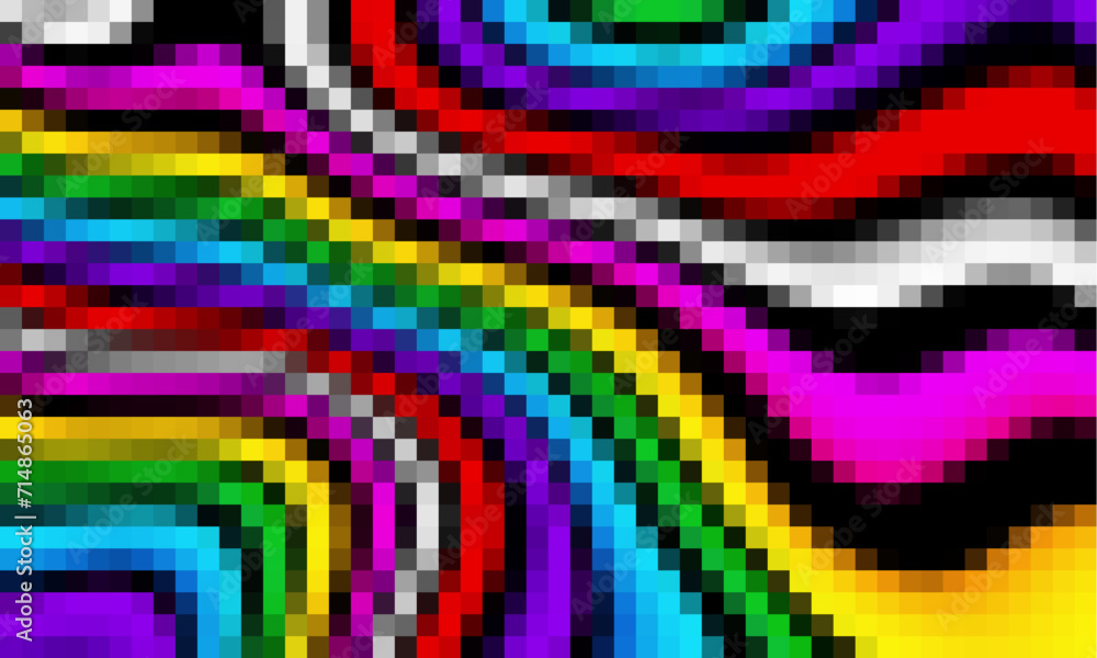 Poster Trippy psychedelic colorful neon geometric shapes abstract background, Pixelated vector pattern