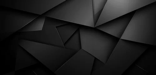 Foto op Plexiglas Sleek black geometric shapes on a dark, textured background. © Jan