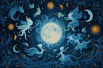 Playful moonlit sprites, tickling the night with their mischievous laughter - Generative AI