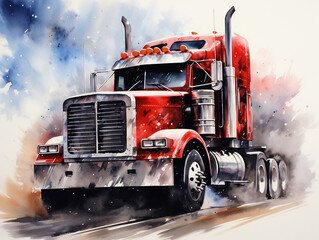semi truck illustration vintage retro watercolor wallpaper
