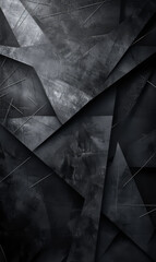 Sleek black geometric shapes on a dark, textured background. - obrazy, fototapety, plakaty