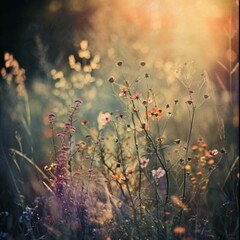 Nature, landscape. Forest, glade, grass, flowers, natural landscape. Photowallpaper.