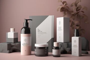 Mock up display for cosmetics, make up, fragrance and skincare concept, beauty and health sector.