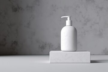 A white bottle with a pump without a label for lotion or cleanser, for advertising.