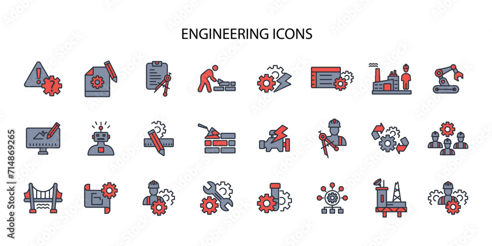 Poster engineering icon set.vector.editable stroke.linear style sign for use web design,logo.symbol illustr