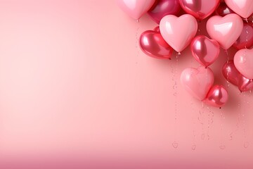 pink back with pink hearts and pink baloons with copy space in the center with generative ai