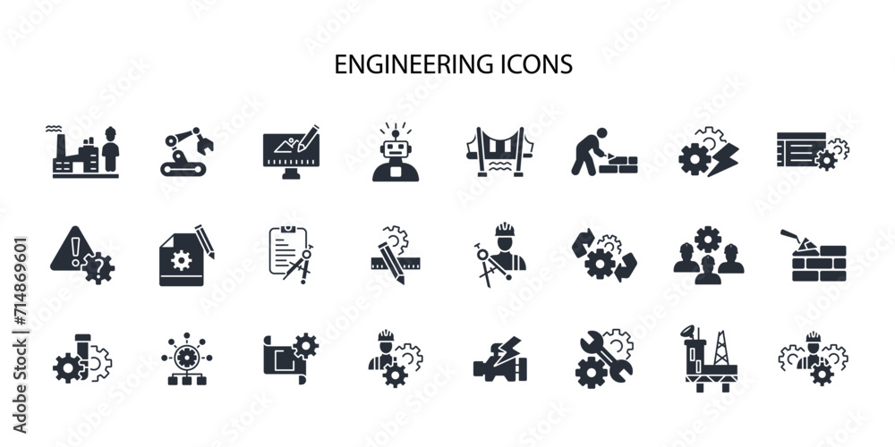 Poster engineering icon set.vector.editable stroke.linear style sign for use web design,logo.symbol illustr