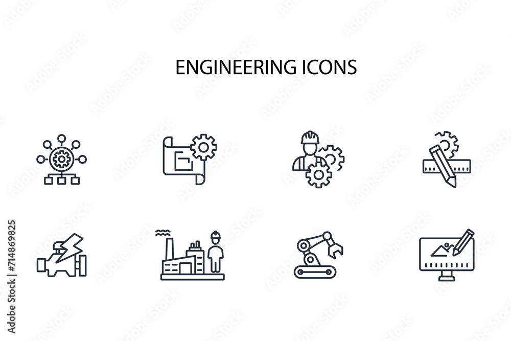 Poster engineering icon set.vector.editable stroke.linear style sign for use web design,logo.symbol illustr