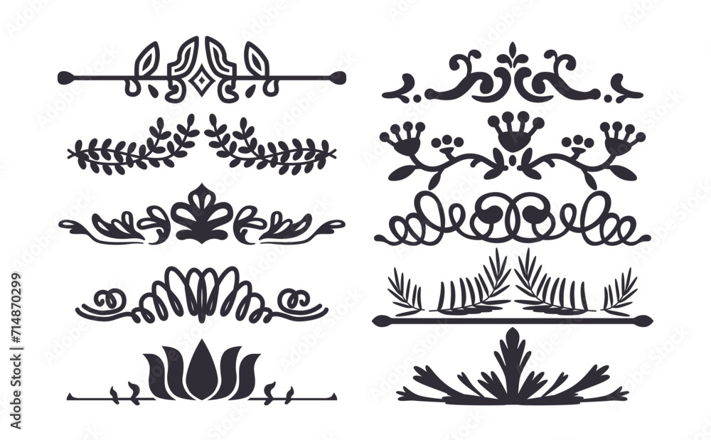 Poster decorative black vector design elements set. ornate borders or dividers add visual appeal, define se