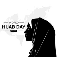 1st feb world hijab day concept banner, Illustration of a woman wearing a hijab, flat style vector illustration. - obrazy, fototapety, plakaty