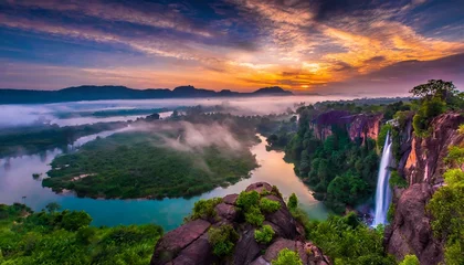 Foto op Canvas 朝日が昇る美しい風景 © ベルベットR
