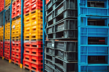 Industry plastic pallet stacked at factory warehouse