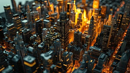 Futuristic city with skyscrapers and lights