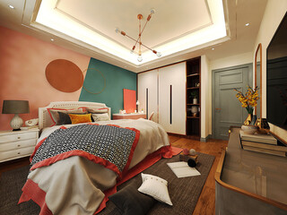3d render bedroom, hotel room