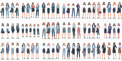 Female office worker collection vector characters in simple and minimalist flat design style - obrazy, fototapety, plakaty