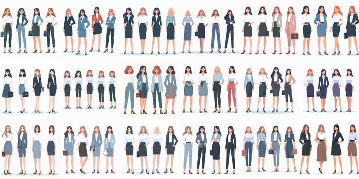 Fototapeta Female office worker collection vector characters in simple and minimalist flat design style