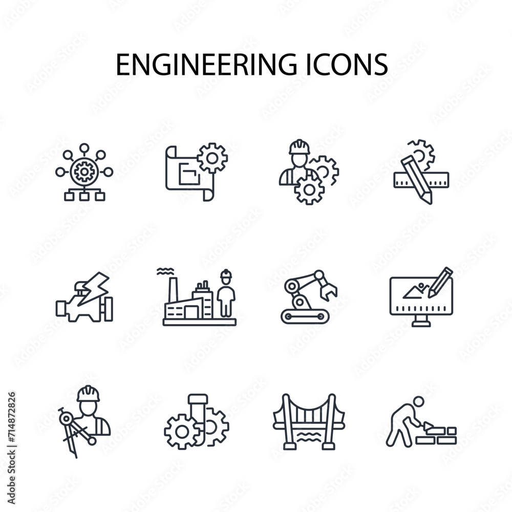 Poster engineering icon set.vector.editable stroke.linear style sign for use web design,logo.symbol illustr
