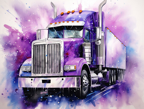 semi truck illustration vintage retro watercolor wallpaper