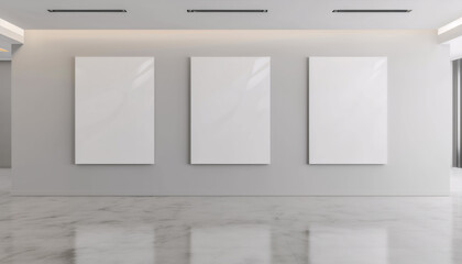 3 Frame Painting Mockups white canvas paintings in an empty room, in the style of clean minimalist line - obrazy, fototapety, plakaty