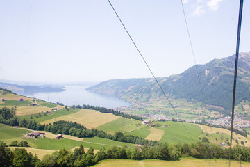 View of Lake Lucerne from the cable car heading up Mt. Rigi in Switzerland