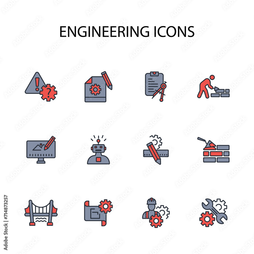 Poster engineering icon set.vector.editable stroke.linear style sign for use web design,logo.symbol illustr