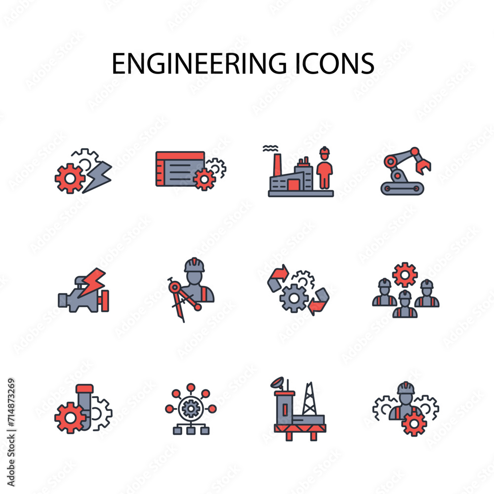 Poster engineering icon set.vector.editable stroke.linear style sign for use web design,logo.symbol illustr