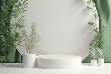 Pedestal podium display. Minimal scene with podium and abstract background. 3d shape for products display presentation. Pastel minimal wall scene, Studio room.