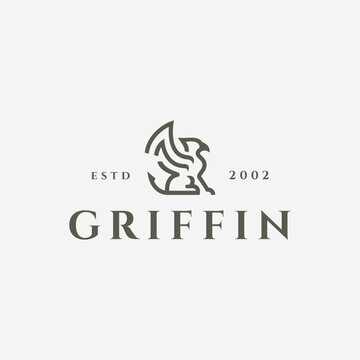 Simple Minimalist Griffin Logo, Popular Mythologic Animal Vector