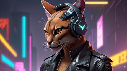 Caracal Synthwave Serenity Down Under by Alex Petruk AI GENERATED - obrazy, fototapety, plakaty