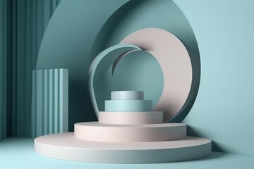 Pedestal podium display. Minimal scene with podium and abstract background. 3d shape for products display presentation. Pastel minimal wall scene, Studio room.