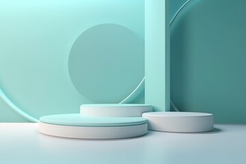 Pedestal podium display. Minimal scene with podium and abstract background. 3d shape for products display presentation. Pastel minimal wall scene, Studio room.