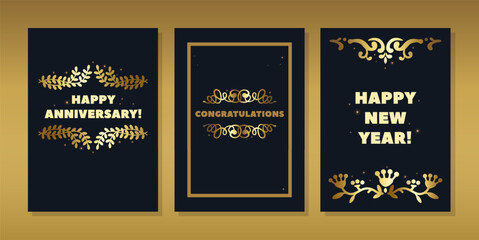 Fototapeta na wymiar Vector Banners, Elegant Greeting Cards Adorned With Opulent Gold Decorative Elements, Exuding Sophistication And Charm